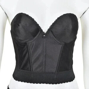 Vintage Bustier Corset Top Low Back Shaper Strapless  Black Size 36B